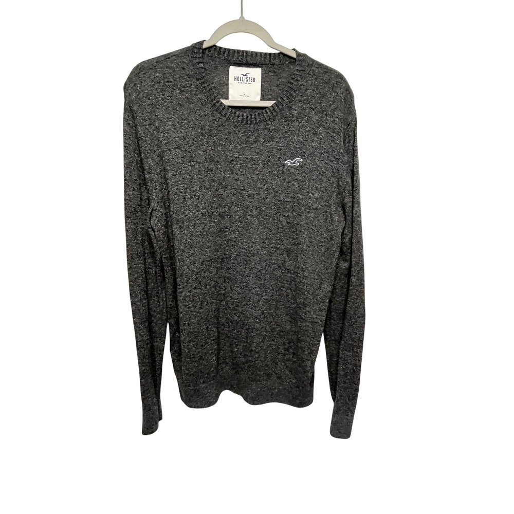 Hollister Mens Crewneck Sweater Charcoal Gray Marl Seagull Logo Large